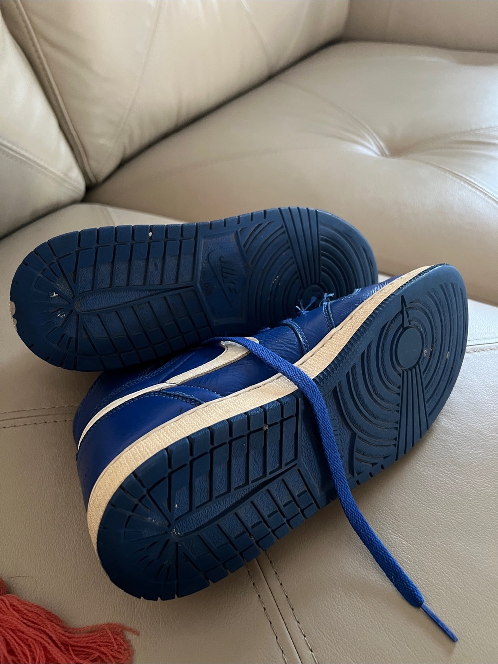 Jordan Kids Blue High-Top Sneakers with White Swoosh Accent - Picture 4 of 4